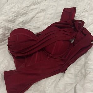 Oh Polly Red Structured Blouse with Sweetheart Neckline